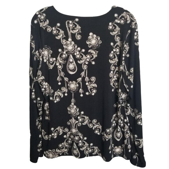 Chico's 2 Size L Blouse Draped Cowl Floral Jewel Print Stretch Pullover Shirt - Picture 3 of 6